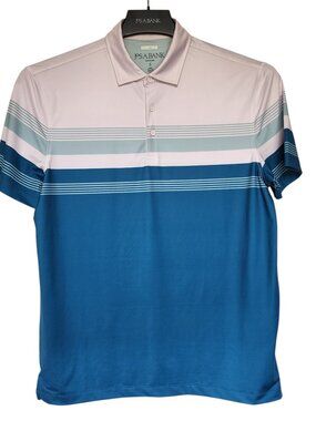 Small Polo Shirt White Blue Aqua Stripe Jos A Bank Traveler Tailored Fit Mens S